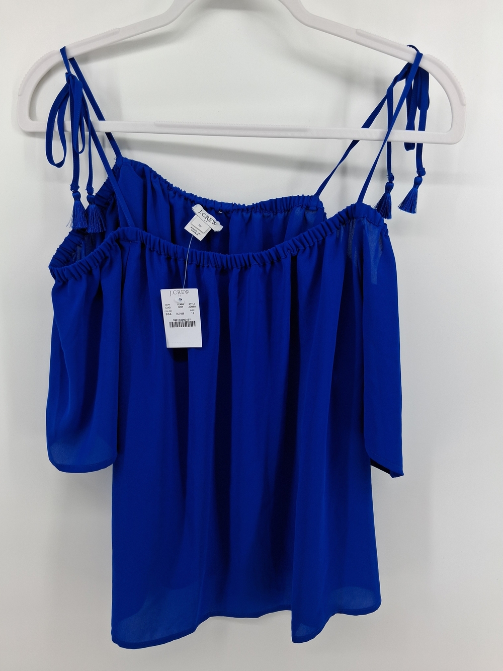J. Crew Royal Blue Off-Shoulder Tie-Shoulder Blouse